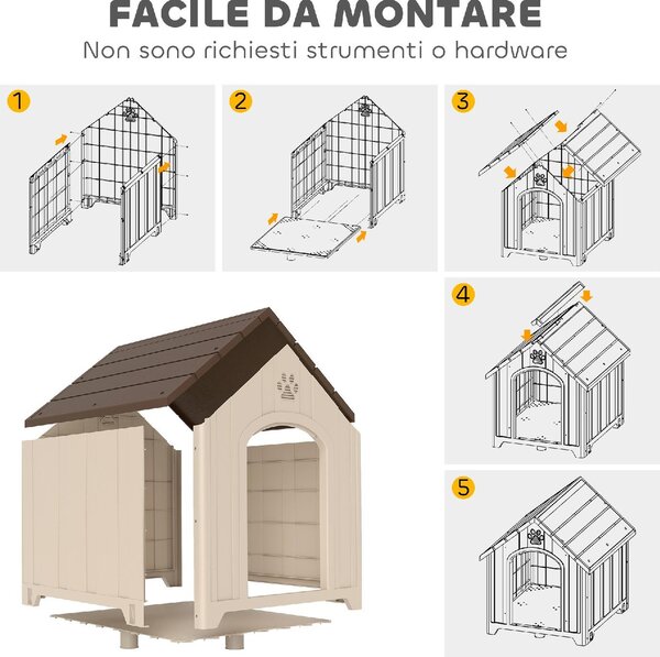 AllMyPets Cuccia per Cani Taglia Media e Grande Rialzata con Tetto Inclinato e Prese d'Aria in PP 88x78x89 cm colore Beige e Marrone Scuro