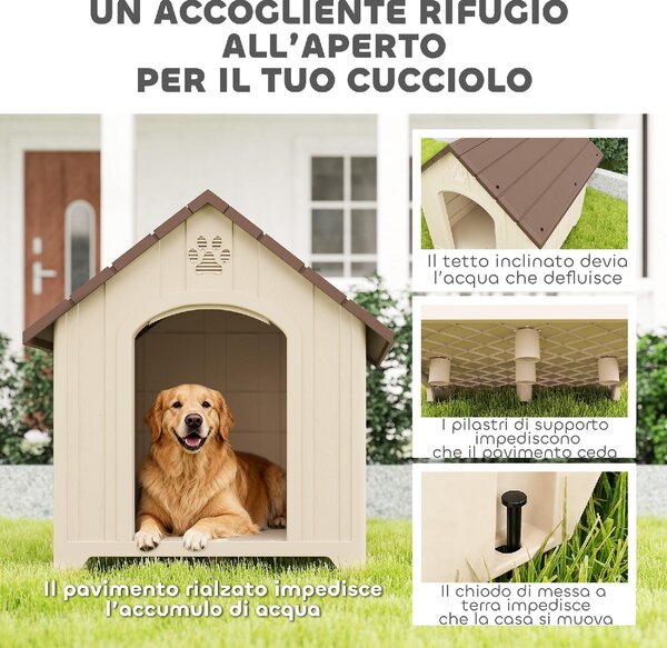 AllMyPets Cuccia per Cani Taglia Media e Grande Rialzata con Tetto Inclinato e Prese d'Aria in PP 88x78x89 cm colore Beige e Marrone Scuro