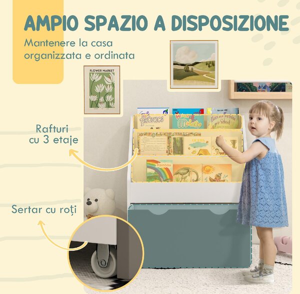 DecHome Libreria per Bambini 3-8 Anni a 3 Ripiani con Cassetto Inferiore in MDF 62.5x30x70 cm colore Grigio