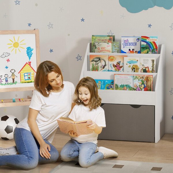 DecHome Libreria per Bambini 3-8 Anni a 3 Ripiani con Cassetto Inferiore in MDF 62.5x30x70 cm colore Grigio