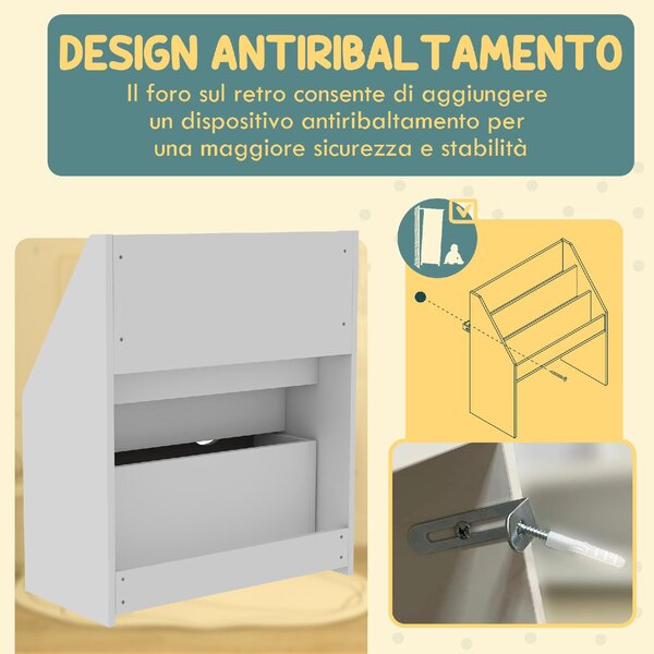 DecHome Libreria per Bambini 3-8 Anni a 3 Ripiani con Cassetto Inferiore in MDF 62.5x30x70 cm colore Grigio
