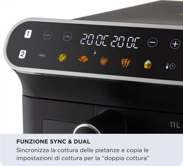 Ariete OUTLET - Friggitrice ad Aria Doppio Cestello Verticale Capacit 11 Litri Potenza 2460 Watt con Timer e Ciotola Antiaderente colore Nero - 00