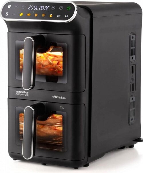 Ariete OUTLET - Friggitrice ad Aria Doppio Cestello Verticale Capacit 11 Litri Potenza 2460 Watt con Timer e Ciotola Antiaderente colore Nero - 00
