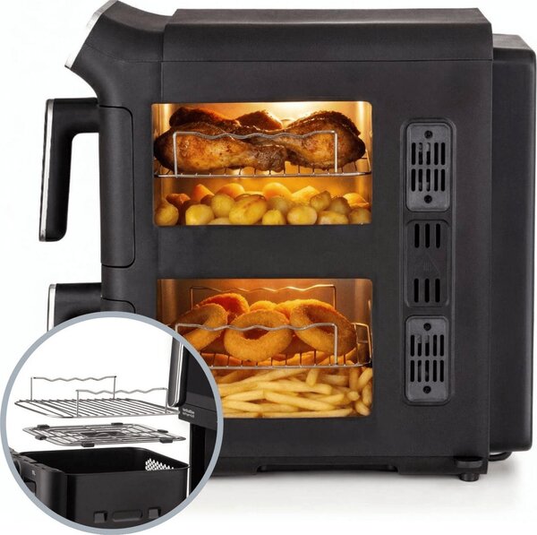 Ariete OUTLET - Friggitrice ad Aria Doppio Cestello Verticale Capacit 11 Litri Potenza 2460 Watt con Timer e Ciotola Antiaderente colore Nero - 00