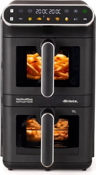Ariete OUTLET - Friggitrice ad Aria Doppio Cestello Verticale Capacit 11 Litri Potenza 2460 Watt con Timer e Ciotola Antiaderente colore Nero - 00