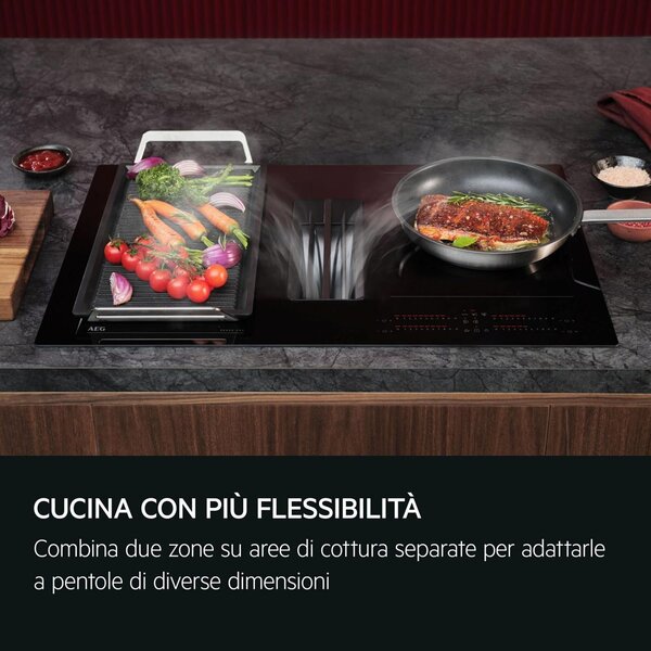 Aeg Piano Cottura a Induzione con Cappa Integrata Filtrante 4 Fuochi Larghezza 80 cm in Vetroceramica colore Nero - NCH84C23CB