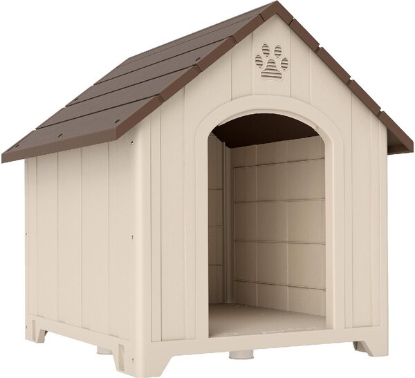 AllMyPets Cuccia per Cani Grandi da Esterno Rialzata con Tetto Inclinato e Prese d'Aria in PP 102x94x103 cm colore Beige e Marrone Scuro