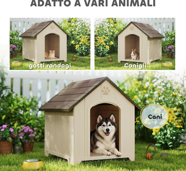 AllMyPets Cuccia per Cani Grandi da Esterno Rialzata con Tetto Inclinato e Prese d'Aria in PP 102x94x103 cm colore Beige e Marrone Scuro