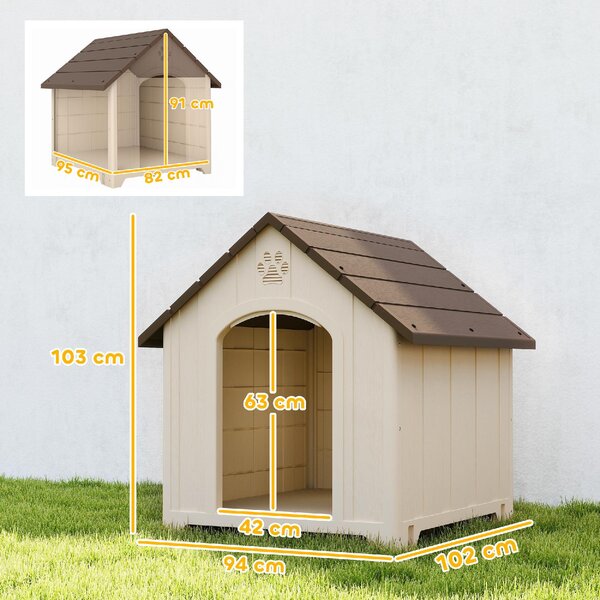 AllMyPets Cuccia per Cani Grandi da Esterno Rialzata con Tetto Inclinato e Prese d'Aria in PP 102x94x103 cm colore Beige e Marrone Scuro