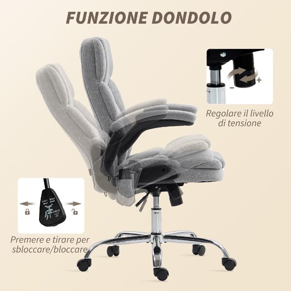Icon Space Sedia da Ufficio con Ruote Braccioli e Poggiatesta Schienale Massaggiante e Riscaldante in Tessuto colore Grigio