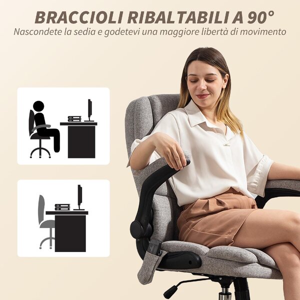 Icon Space Sedia da Ufficio con Ruote Braccioli e Poggiatesta Schienale Massaggiante e Riscaldante in Tessuto colore Grigio