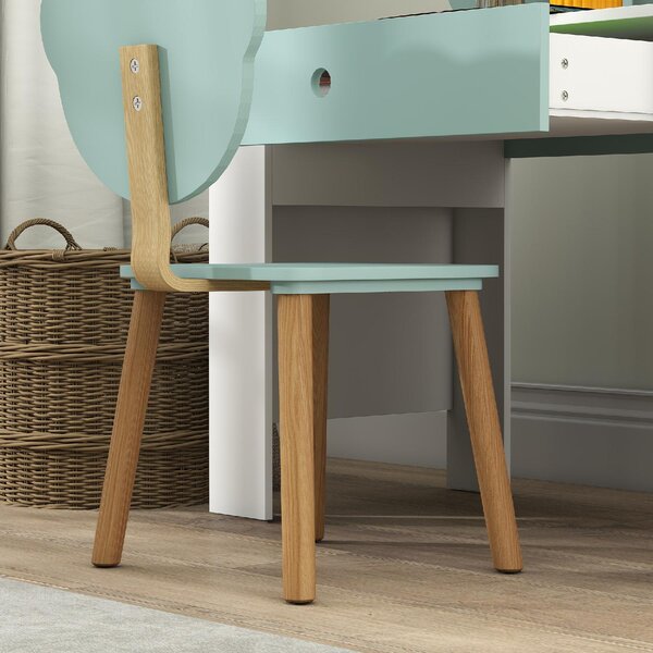 DecHome Set Scrivania per Bambini con Cassetto e Sedia con Schienale a Orsetto Et 3-8 Anni colore Verde