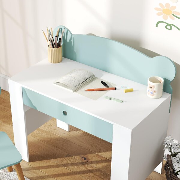 DecHome Set Scrivania per Bambini con Cassetto e Sedia con Schienale a Orsetto Et 3-8 Anni colore Verde