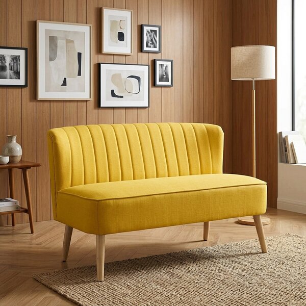 DecHome Divano 2 Posti Contemporaneo Luxury in Tessuto Effetto Lino Dimensioni 117x56.5x77 cm colore Giallo