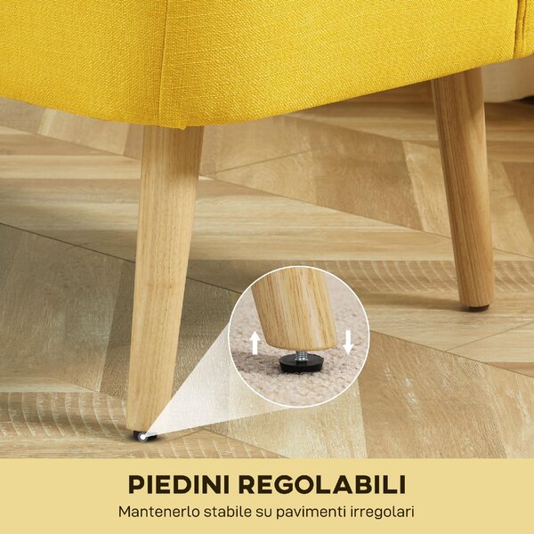 DecHome Divano 2 Posti Contemporaneo Luxury in Tessuto Effetto Lino Dimensioni 117x56.5x77 cm colore Giallo