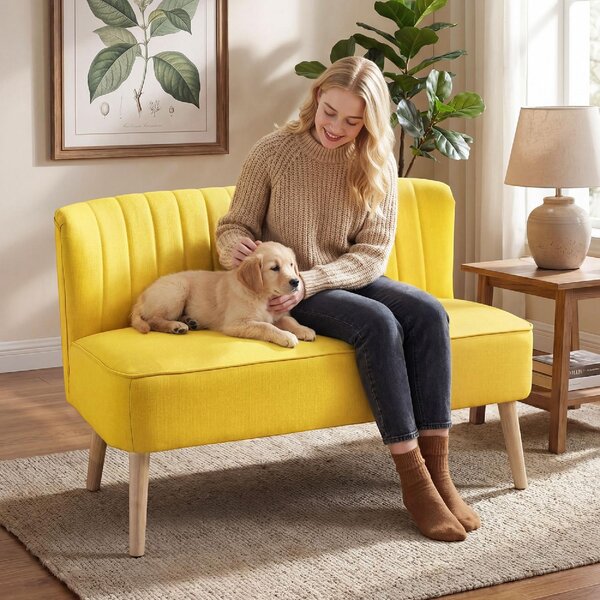 DecHome Divano 2 Posti Contemporaneo Luxury in Tessuto Effetto Lino Dimensioni 117x56.5x77 cm colore Giallo