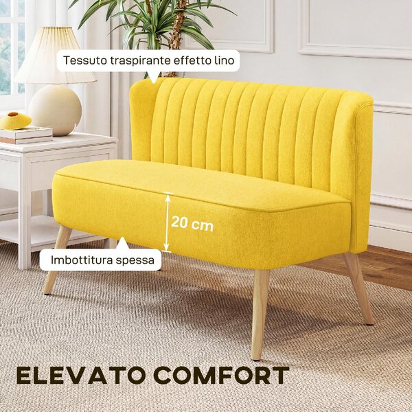 DecHome Divano 2 Posti Contemporaneo Luxury in Tessuto Effetto Lino Dimensioni 117x56.5x77 cm colore Giallo