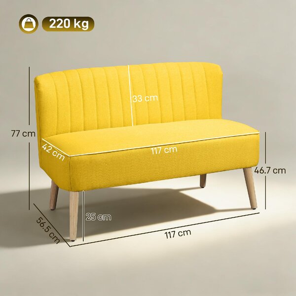 DecHome Divano 2 Posti Contemporaneo Luxury in Tessuto Effetto Lino Dimensioni 117x56.5x77 cm colore Giallo