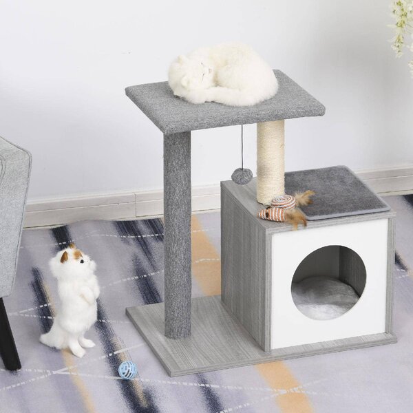 AllMyPets Tiragraffi per Gatti Centro-attivit Cuccia cuscino rimovibile in peluche legno grigio - D30D58