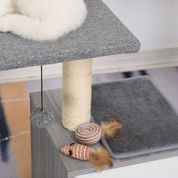 AllMyPets Tiragraffi per Gatti Centro-attivit Cuccia cuscino rimovibile in peluche legno grigio - D30D58