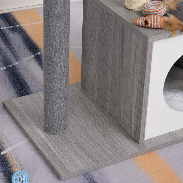 AllMyPets Tiragraffi per Gatti Centro-attivit Cuccia cuscino rimovibile in peluche legno grigio - D30D58