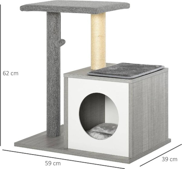 AllMyPets Tiragraffi per Gatti Centro-attivit Cuccia cuscino rimovibile in peluche legno grigio - D30D58