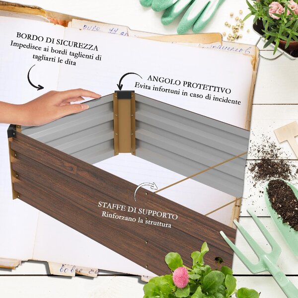 VivaGarden Letto per Orto Rialzato da Esterno Fioriera Balcone 240x60x30 cm colore Legno Scuro