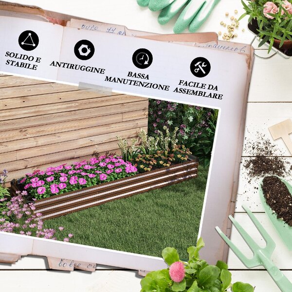 VivaGarden Letto per Orto Rialzato da Esterno Fioriera Balcone 240x60x30 cm colore Legno Scuro