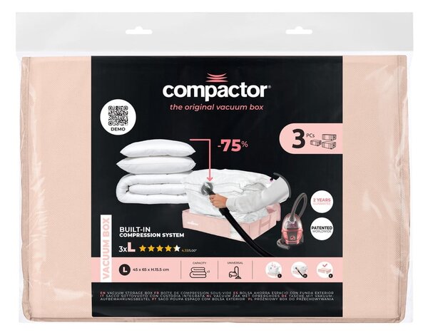 Set di organizer per sottoletto sottovuoto in plastica 3 pz 65x45x15,5 cm Pink Edition - Compactor