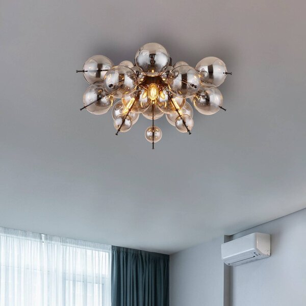 Globo Plafoniera soffitto Udo, dimmerabile, Alluminio / Grigio / Zincato, Soggiorno / Sala da pranzo, Vetro, Moderno, Plafoniera
