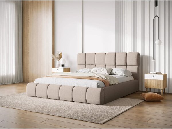 Letto beige imbottito con spazio contenitivo 180x200 cm Bellis – Micadoni Home