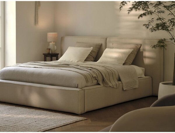 Letto matrimoniale imbottito beige con contenitore e rete inclusi 180x200 cm Arendal - Cosmopolitan Design