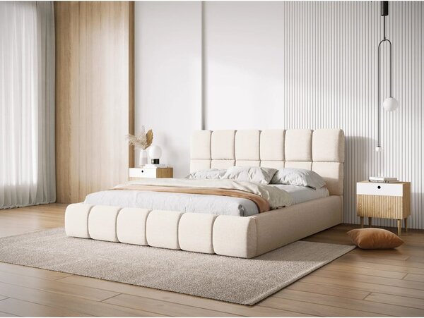 Letto beige imbottito con spazio contenitivo 160x200 cm Bellis – Micadoni Home