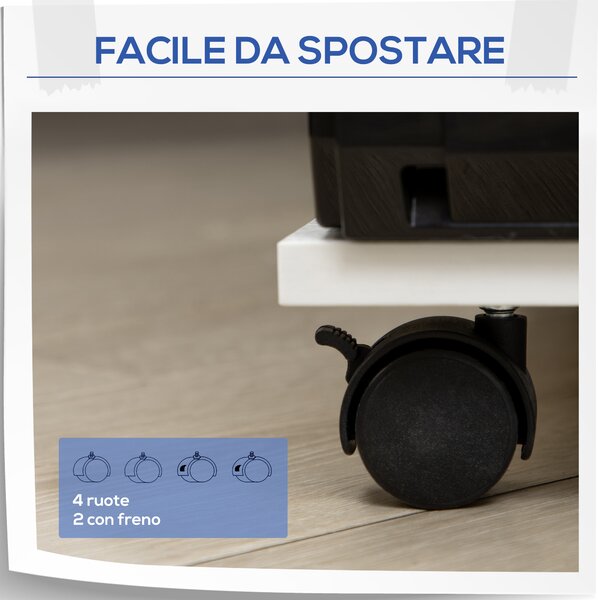 Vinsetto Mobiletto per Stampante in Legno con 4 Ruote, Mensola Regolabile e Piano per CPU, Bianco