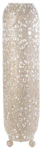 Lampada da Terra in Metallo Bianco Forma Cilindrica 73 cm Motivo Floreale Glam Beliani