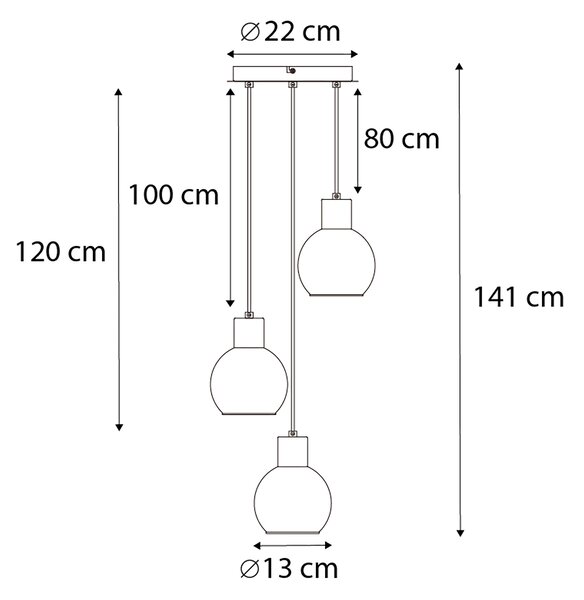 Lampadario Art Déco nero con vetro fumé rotondo 3 luci - VIDRO
