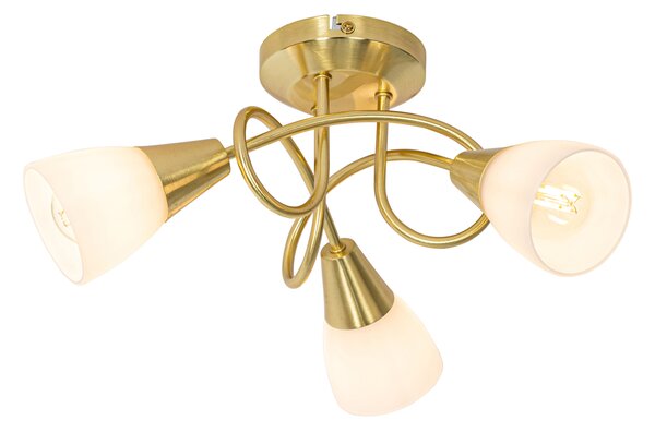 Plafoniera classica oro con vetro opalino a 3 luci - Inez