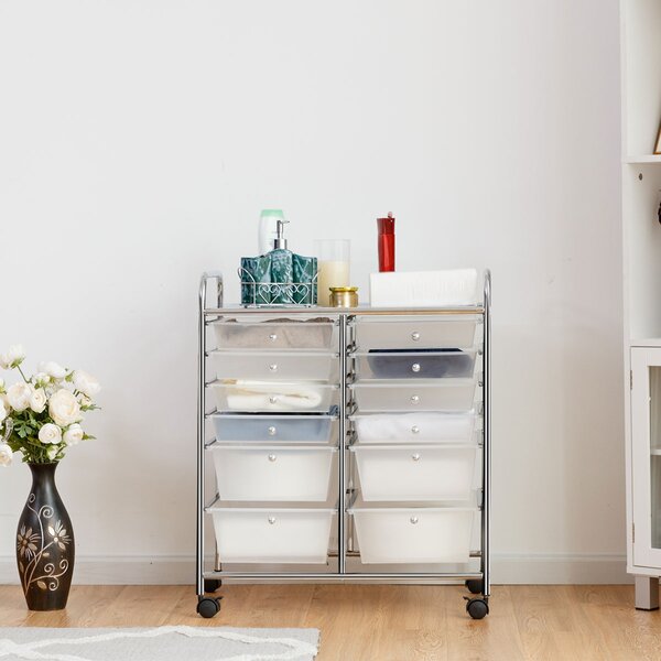 Costway Carrello con 12 cassetti in plastica da ufficio e domestico 74x37x63cm Trasparente