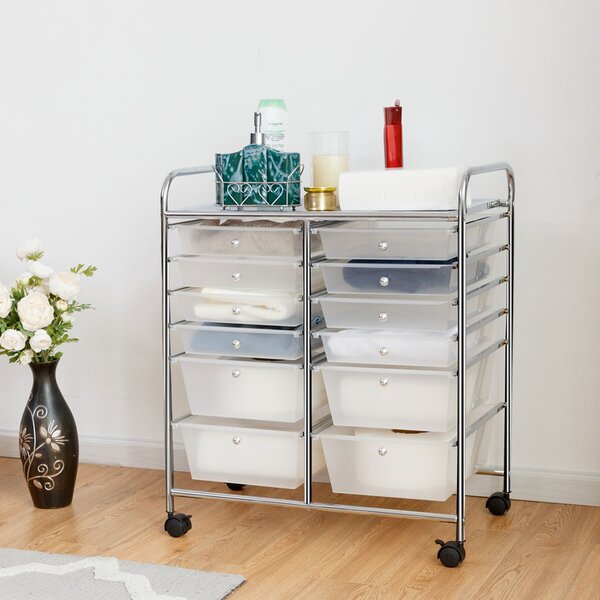 Costway Carrello con 12 cassetti in plastica da ufficio e domestico 74x37x63cm Trasparente