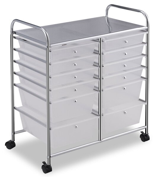 Costway Carrello con 12 cassetti in plastica da ufficio e domestico 74x37x63cm Trasparente