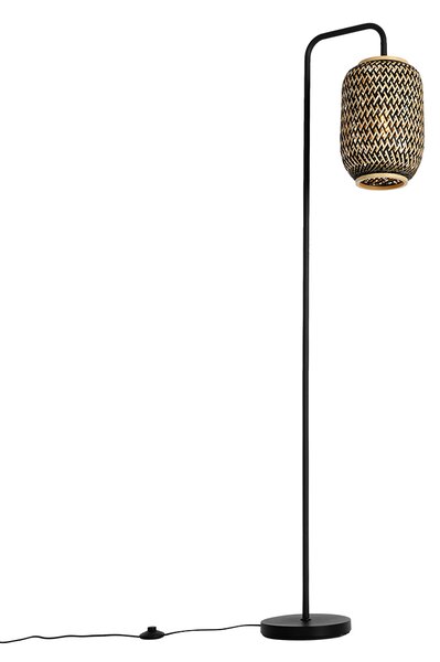 Lampada da terra orientale in bambù con nero - Yvonne