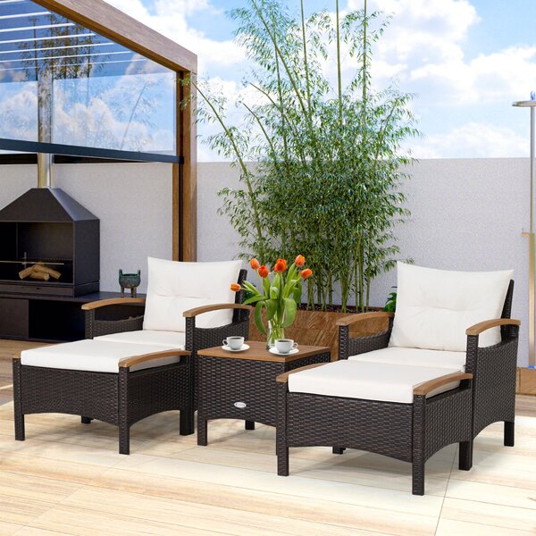 Costway Set di divani in rattan da 5 pezzi con cuscini per sedili schienale, Set in vimini da giardino per cortile