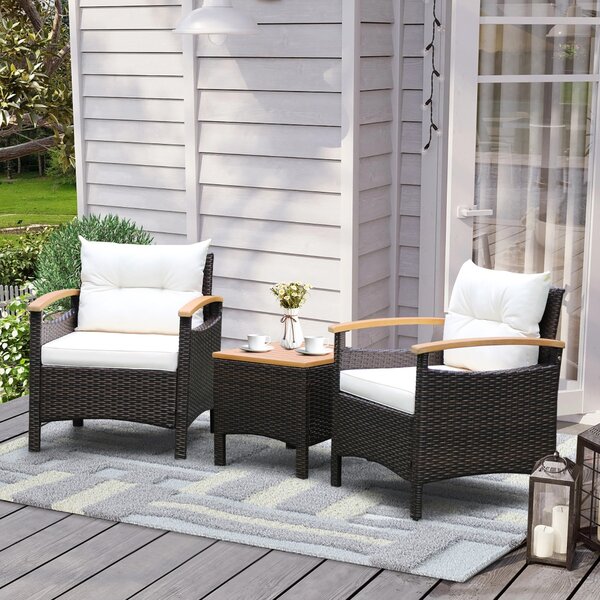 Costway Set di mobili da patio 3 pezzi con cuscino rimovibile accoglienti braccioli, Set di divani in rattan per esterni