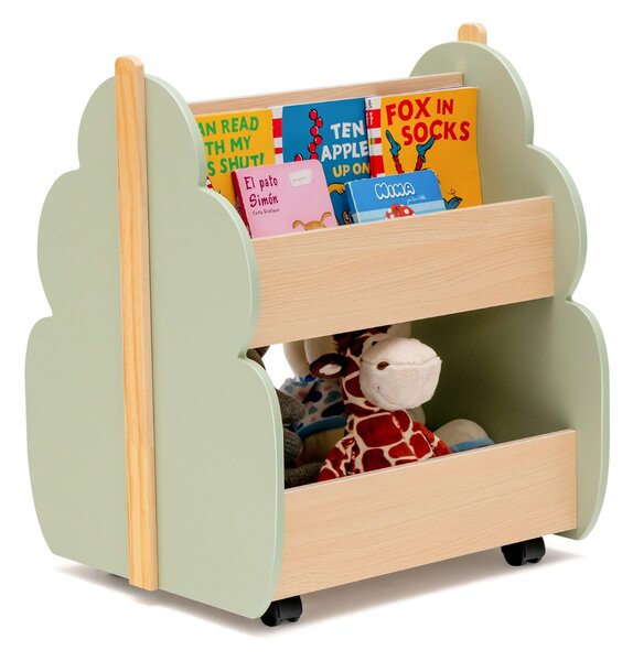 Costway Libreria in legno per bambini con organizzatore di libri, Scaffale di stoccaggio a 2 livelli 52x46x62,5cm Verde
