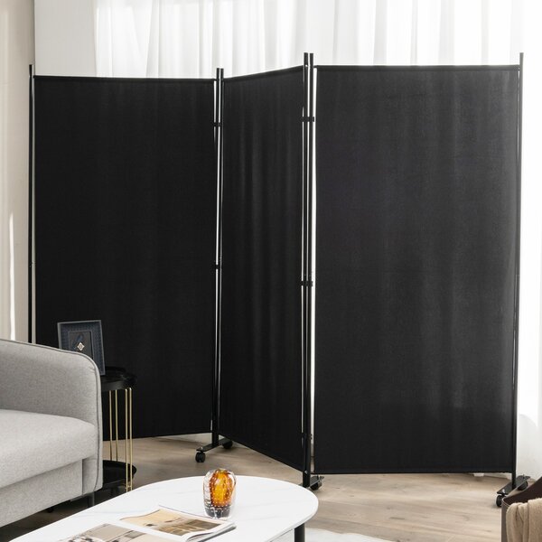 Costway Divisorio a 3 pannelli in tessuto portatile con ruote per privacy, Divisorio indipendente per casa e ufficio Nero
