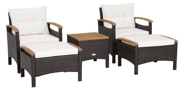 Costway Set di divani in rattan da 5 pezzi con cuscini per sedili schienale, Set in vimini da giardino per cortile