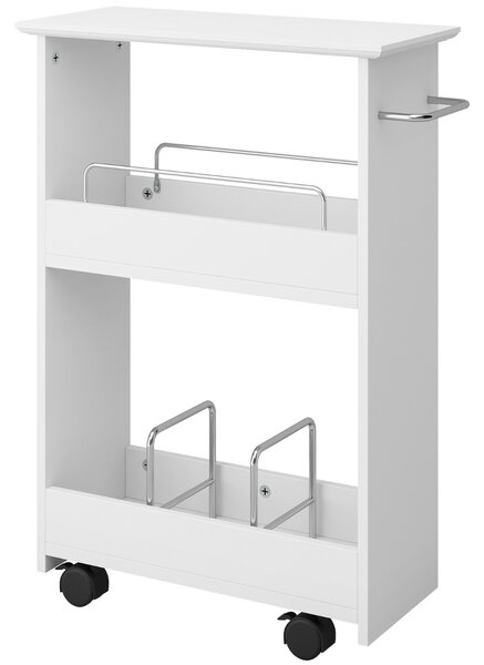 Costway Mobiletto bagno a 3 livelli con ruote bloccabili e portasciugamani, Carrello salvaspazio stretto Bianco