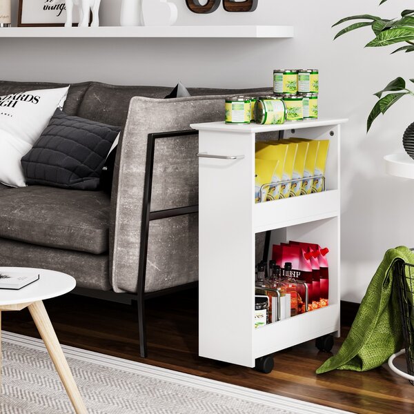 Costway Mobiletto bagno a 3 livelli con ruote bloccabili e portasciugamani, Carrello salvaspazio stretto Bianco