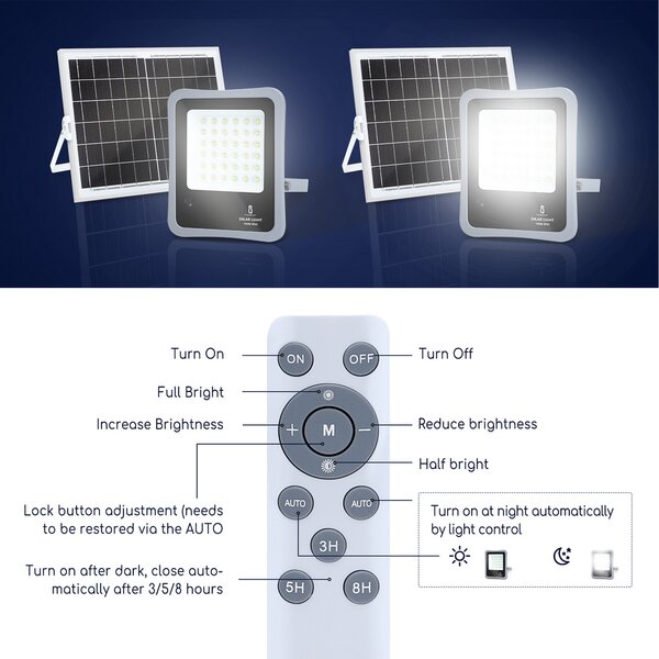 Faro Led 30W Grigio con pannello solare IP65 Bianco freddo 6500K Dimmerabile con telecomando e con sensore crepuscolare Aigostar