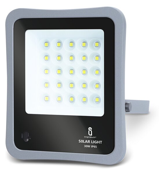 Faro Led 30W Grigio con pannello solare IP65 Bianco freddo 6500K Dimmerabile con telecomando e con sensore crepuscolare Aigostar